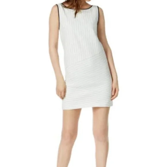 Rachel Zoe | Dresses | Rachel Zoe Cream And Black Pinstripe Exposed Zipper  Work Dress | Poshmark